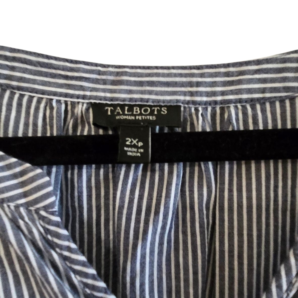 Talbots Blue Striped Blouse with Floral Embroidery - Picture 4 of 5